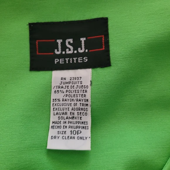 Vintage J.S.J. Petites Jumpsuit Size 10P Vibrant Green and Navy 80s Neon - Picture 2 of 10